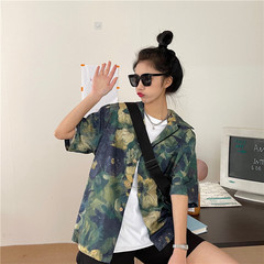 Real shot summer short sleeve printed shirt women's 2021 new beach style loose shirt coat