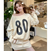 运动休闲套装 半身短裙两件套套装 女 裙斜肩字母卫衣 早春穿搭套装