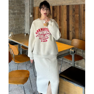 加绒加厚两件套 半身裙休闲运动两件套装 薄款 刺绣卫衣 加绒 冬装