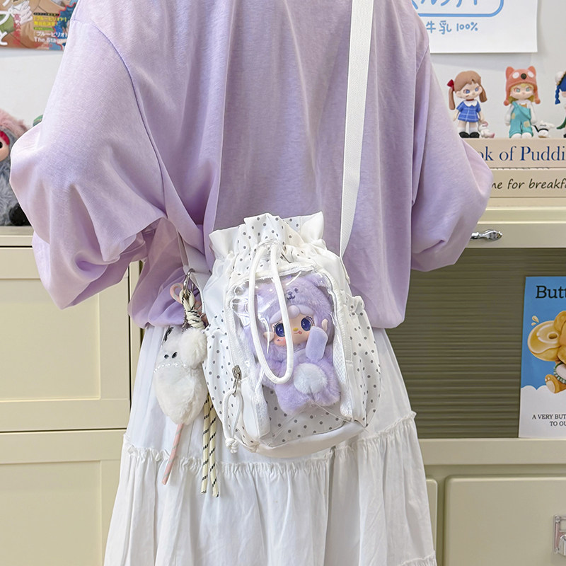 韩系波点女透明斜挎背包
