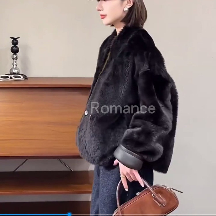 欧货进口拉贡毛皮毛一体外套