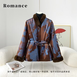 2025新中国国风鹅服放假后桑蚕丝外套女水貂毛