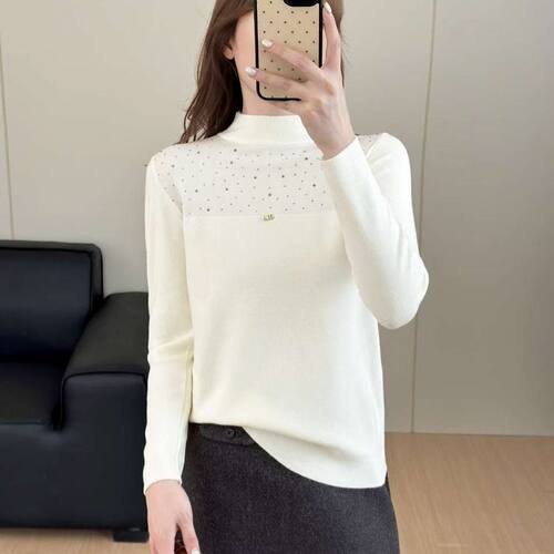 韩系半高领镶钻加厚保暖毛衣女