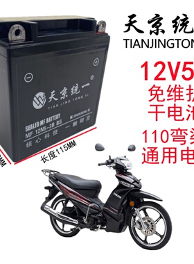 弯梁摩托车干电池豪爵钱江大阳宗申110/100通用12V5A免维护电瓶