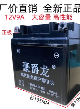 豪爵龙12V摩托车电瓶12v9a免维护干蓄电池125弯梁踏板车通用电池