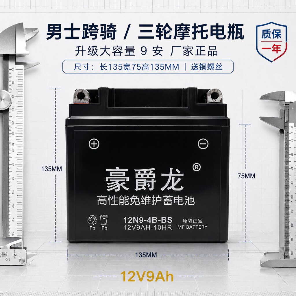 豪爵龙12V摩托车12V9A免维护电池
