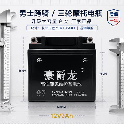 豪爵龙12V摩托车12V9A免维护电池