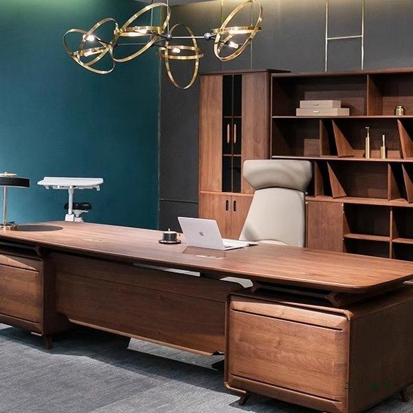 新中式实木办公桌老板桌胡桃木总裁桌大班台简约现代总经理办公桌