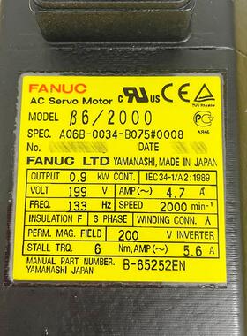 75发那科00346B伺服电机756BB0FA08A0现货34B0200A0NUC咨询客服