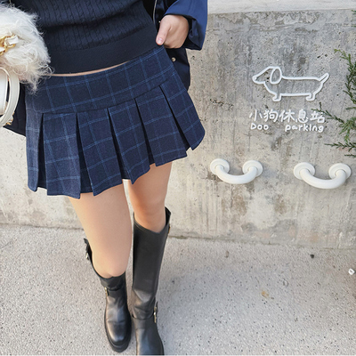 汤元家sd 设计感短款百褶裙女秋冬2025年新款格纹半身裙百搭短裙