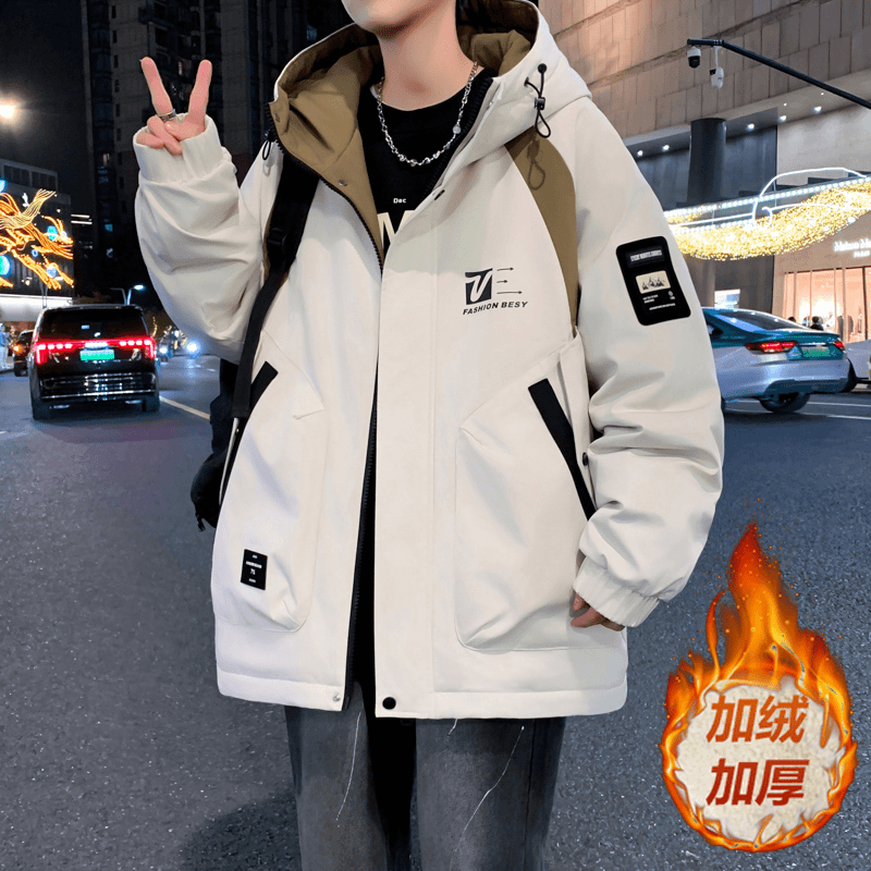 青少年秋冬加绒加厚外套学生港风韩版潮流百搭休闲保暖夹克外套男