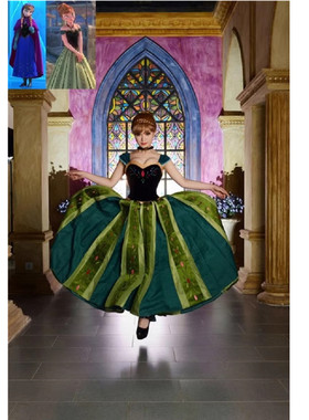 新万圣节cos冰雪奇缘成人安娜公主裙anna公主绿色party礼服裙大码