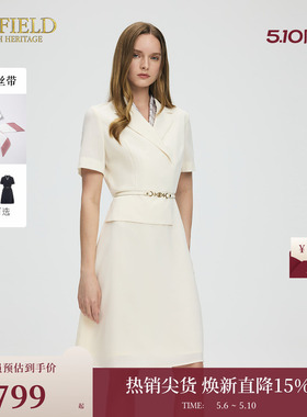 Scofield女装干练通勤西装裙OL风收腰丝巾领连衣裙夏季新品