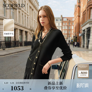 黑金织带2026春季 Scofield女随性气质针织开衫 新品 美丽诺羊毛