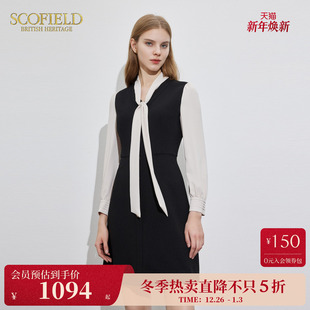 优雅连衣裙夏季 型短裙显高长袖 裙子 飘带收腰版 Scofield女装