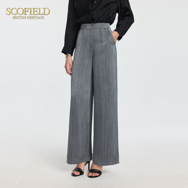 Scofield女装都市时尚洒脱西装裤高腰阔腿裤褶皱肌理2025夏季新品