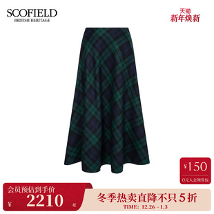 纹半身裙2025冬季 复古英伦风格 Scofield女装 新品 羊毛100%