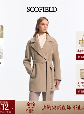 【羊毛+桑蚕丝】Scofield女装复古柔韵翻领系腰带大衣2026冬新品