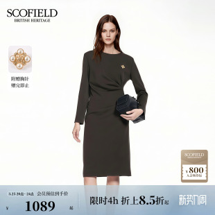 新品 Scofield女装 典雅气质通勤连衣裙腰部褶皱中长裙2026春季