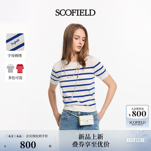 刺绣Logo2026夏季 Scofield女装 复古氛围感撞色条纹短袖 针织衫 新品