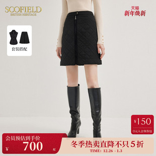 短裙 季 Scofield女装 格纹绗缝短裙加厚保暖优雅气质半身裙春季