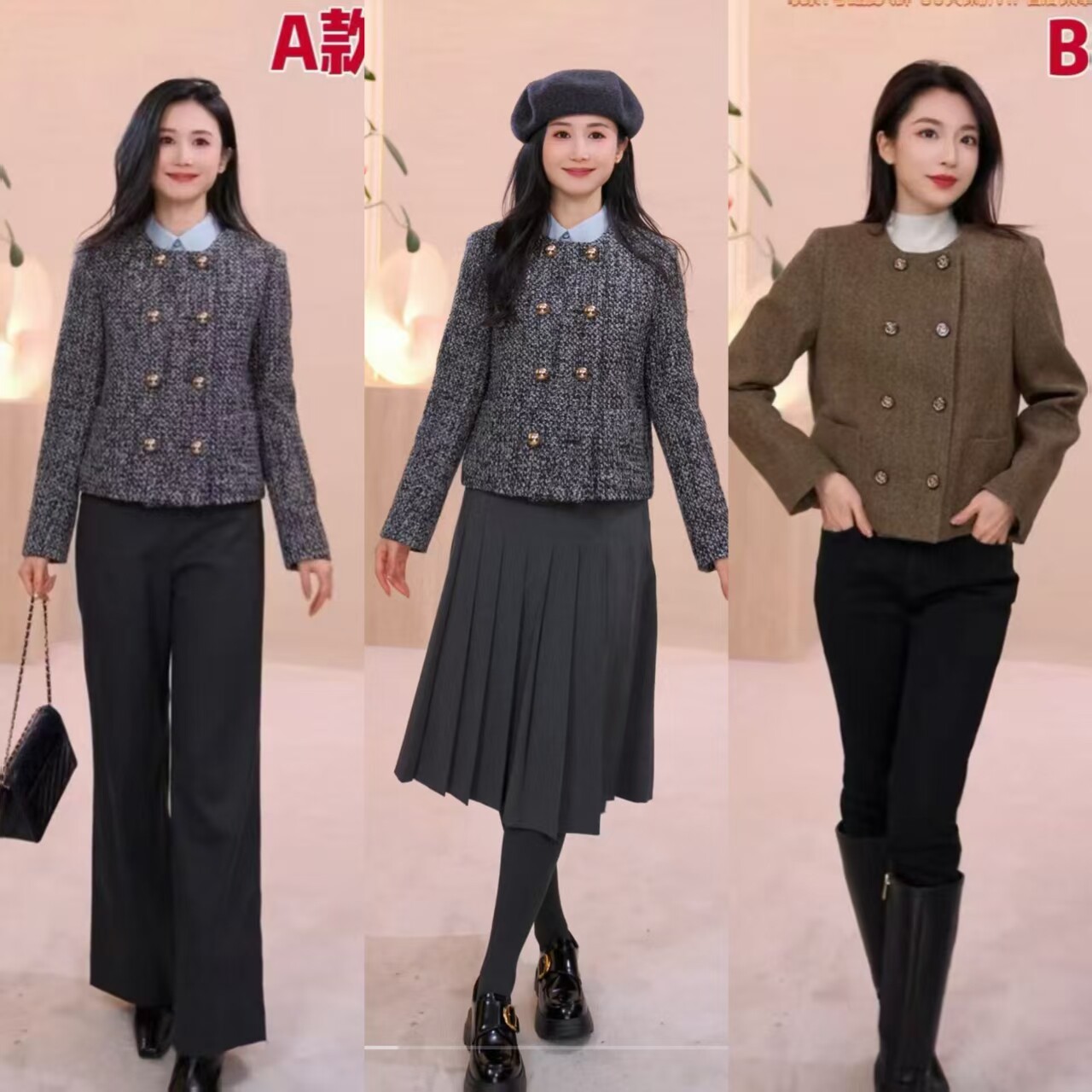 Scofield女装圆领粗呢小香风外套