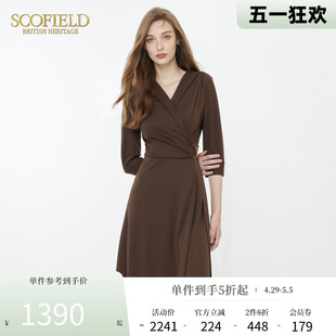 V领七分袖 修身 连衣裙 Scofield女优雅气质不对称设计感裙装