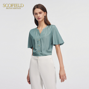 Scofield女装 上衣 V领光泽感上衣通勤穿搭优雅女衬衫 夏季