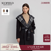 Scofield女格纹老钱风大衣大翻领毛呢2025年冬新品 100%绵羊毛
