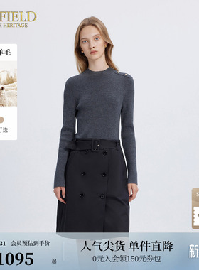 Scofield女装气质半高领针织拼接连衣裙收腰修身长袖裙子