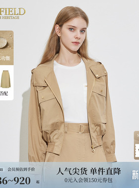 Scofield女装户外风连帽短夹克风衣轻薄可调节抽绳休闲短外套春季