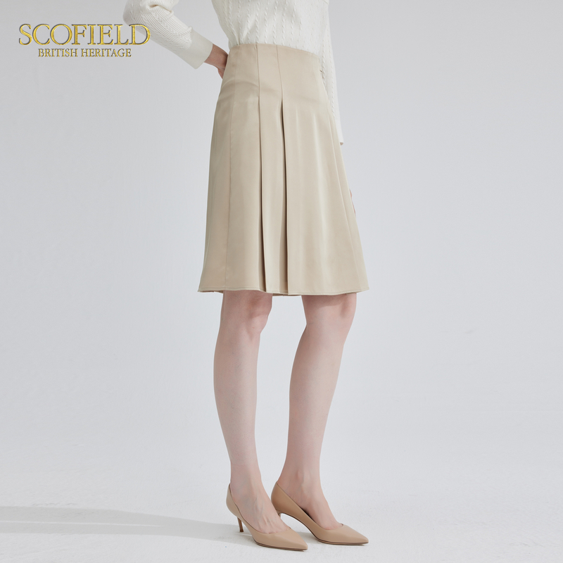 Scofield法式优雅气质褶皱A字裙休闲浪漫半身裙女装