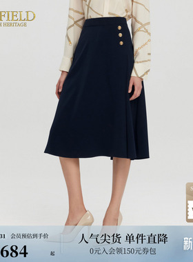 Scofield女装简约雅致半身裙A摆伞裙金属扣装饰