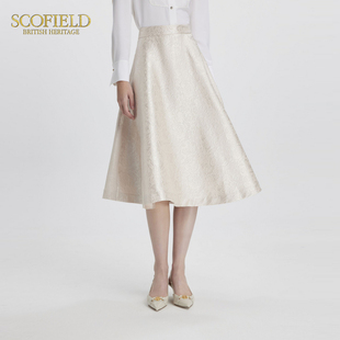 半裙 Scofield女通勤立體傘擺A字半身裙花朵肌理提花簡約優雅秋季