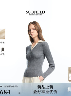 【含羊毛】Scofield女装假两件坑条针织衫撞色V领2026春季新品