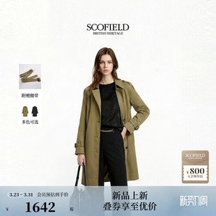 新品 Scofield女装 外套2026春季 口中长款 洒脱干练翻领风衣格纹袖