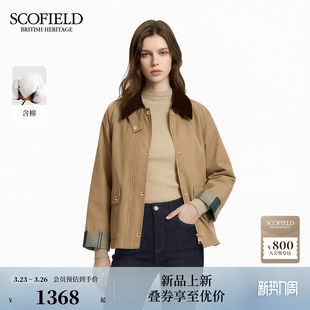 口格纹灯芯绒翻领2026春新品 Scofield女休闲风风衣外套袖 含棉