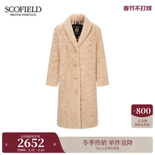 Scofield女装慵懒气质翻领毛绒大衣球形金属扣2025冬季新品