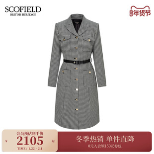 【羊毛100%】Scofield女装都市轻复古千鸟格连衣裙2025冬季新品