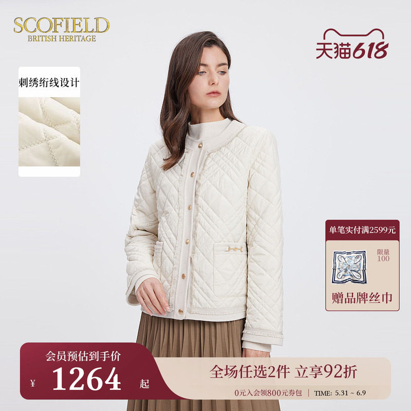 Scofield女装优雅小香风拼接棉服外套