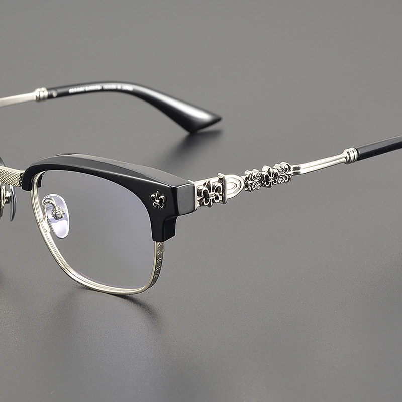 简丹克罗心潮百搭眼镜框架男女商务半框个性雕花胖子可配近视变色