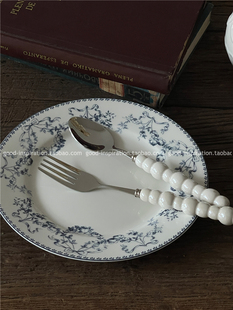 中古风法式清新陶瓷西餐盘 早餐盘甜品碟蛋糕盘法式复古花纹盘子