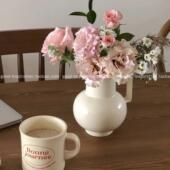 饰摆件水培 韩风插花器民宿装 外贸出口 中古奶黄陶瓷手提奶壶花瓶