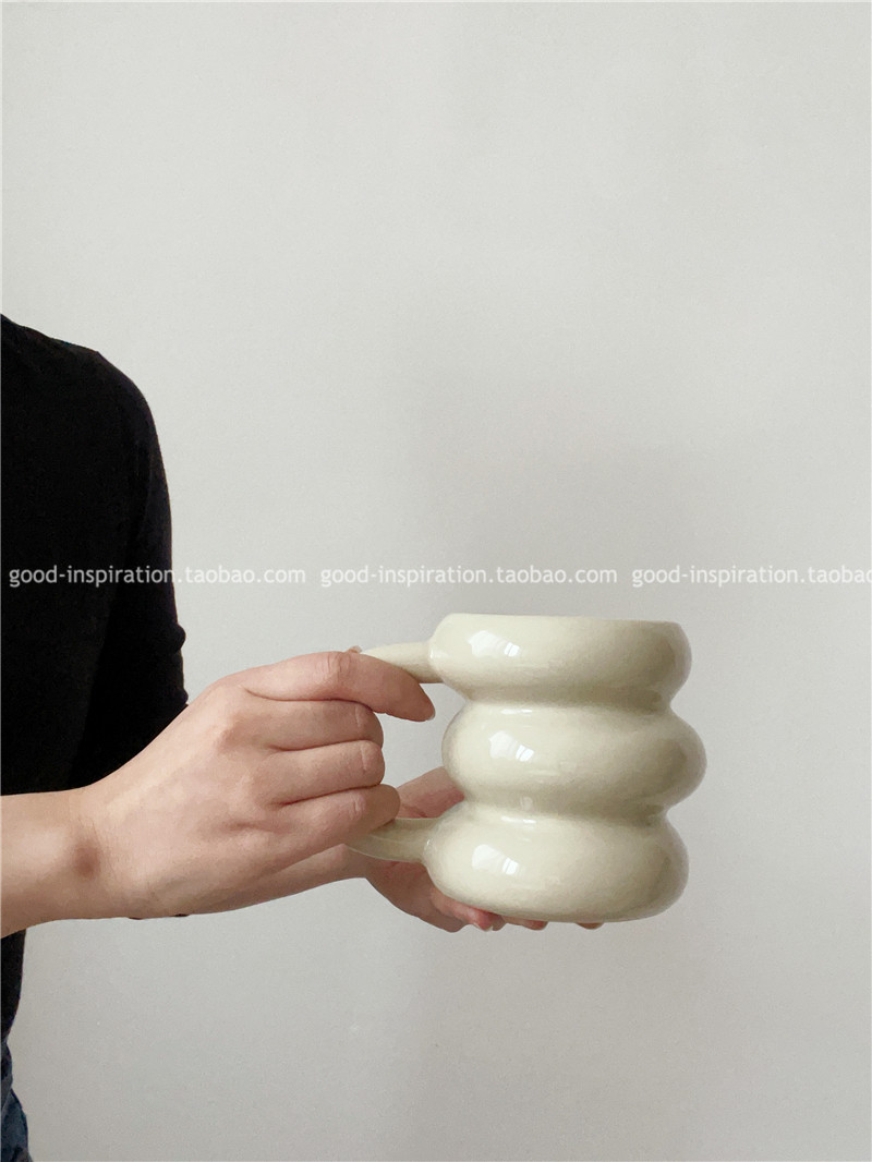 奶呼呼的马克杯子 韩式可爱陶瓷家用情侣ins简约高级感圈圈插花