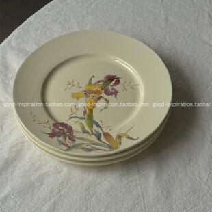中古风鸢尾花陶瓷西餐盘 早餐盘甜品碟蛋糕盘法式复古花纹盘子