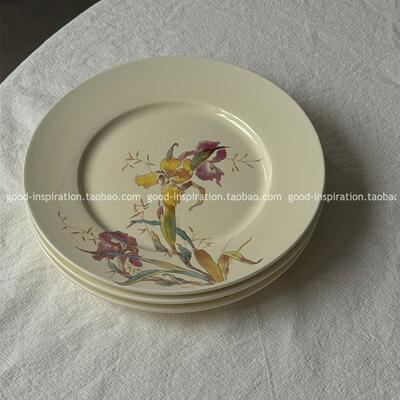 中古风鸢尾花陶瓷西餐盘子