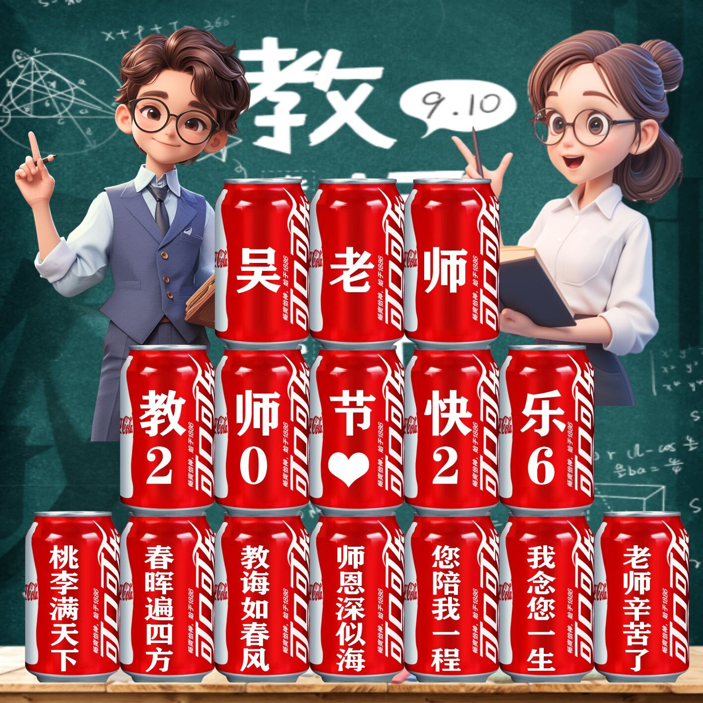 可口可乐教师节老师易拉罐