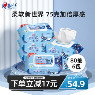 心相印小飞兔湿厕纸家庭实惠装 如厕私处擦屁屁清洁湿巾纸80抽6包