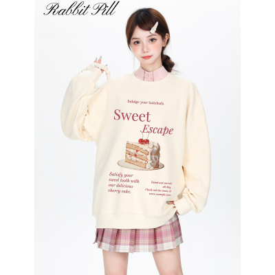 兔丸甜品蛋糕圆领宽松慵懒卫衣