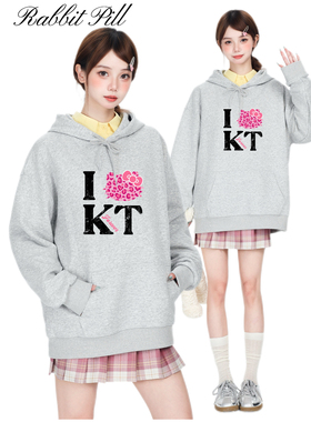 兔丸豹纹kitty美式灰色连帽卫衣女秋季2025新款oversize小个子女